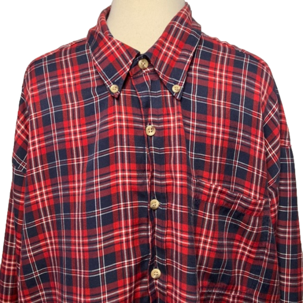 Vintage Norman Wells Button Down Plaid Shirt Red Blue XXL
